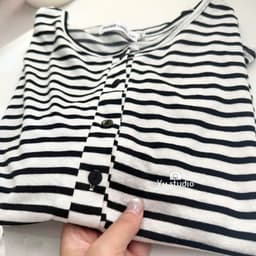 Bộ thun nữ tay dài YUSTUDIO chất áo giấy tay dài kèm quần đũi suông dài mặc mua thu đông mẫu Áo Kẻ Đen Tay Dài 7