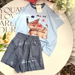 Bộ thun nữ YUSTUDIO bộ đùi mặc nhà chất cotton 4 chiều thoải mái mẫu Voi 8