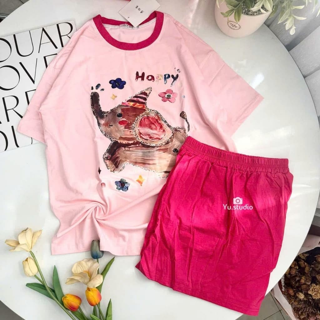 Bộ thun nữ YUSTUDIO bộ đùi mặc nhà chất cotton 4 chiều thoải mái mẫu Voi