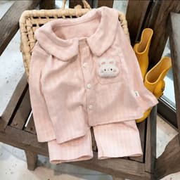 [Chất Zip Lông Thỏ Loại 1] Set Pijama Cho Bé Caro Cổ Sen Đính Charm Dễ Thương Giữ Ấm Thu Đông - BO192 4
