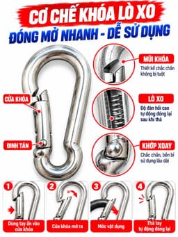 Móc nối dụng cụ cáp tập gym móc khoá cài giàn tạ kéo xô an toàn 4