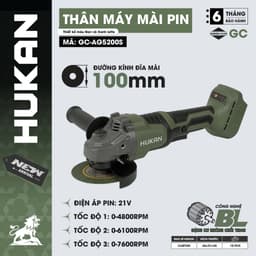 THÂN MÁY MÀI PIN HUKAN GC-AG5200S – ĐỘNG CƠ KHÔNG CHỔI THAN – ĐĨA 100MM – 21V 1