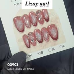 Lizzy Nail 009 | Nailbox Móng Úp Mắt Mèo Hồng | Set 10 Móng Giả Press On Nails Dự Tiệc, Đám Cưới, Kỷ Yếu 1