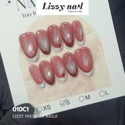 Lizzy Nail 010 | Nailbox Móng Úp Mắt Mèo Hồng | Set 10 Móng Giả Press On Nails Dự Tiệc, Đám Cưới, Kỷ Yếu 1