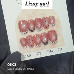 Lizzy Nail 011 | Nailbox Móng Úp Mắt Mèo Hồng Chấm Bi | Set 10 Móng Giả Press On Nails Dự Tiệc, Đám Cưới, Kỷ Yếu 1