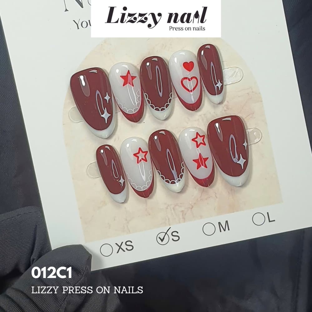 Lizzy Nail 012 | Nailbox Móng Úp Đỏ Rượu  | Set 10 Móng Giả Press On Nails Dự Tiệc, Đám Cưới, Kỷ Yếu