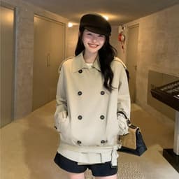 (Dmina)  Áo Khoác Măng Tô Nữ Cao Cấp Cổ Bẻ 2 Hàng Cúc Tặng Kèm Đai Phong Cach Hàn Quốc Retro 1