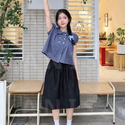 Chân Váy Lửng Kiểu Nữ Vải Kaki SUMI Đính 4 Nút Dáng Lửng Đơn Giản Kiểu Nhật đen trắng VANISA V4N 3