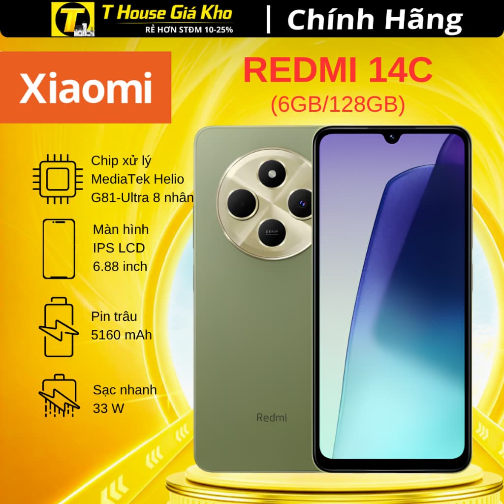 [Chính Hãng] Điện thoại Redmi 14C Nguyên Zin Đẹp 98-99% Camera 50MP Màn 120Hz Pin 5160 BH 06 Tháng
