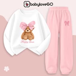 Bộ thu đông bé gái BabyloveGO set quần áo dài tay chất thun cotton size 10kg đến 45kg BD-AG09-Nơ 4