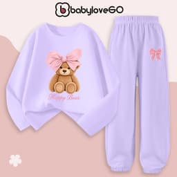 Bộ thu đông bé gái BabyloveGO set quần áo dài tay chất thun cotton size 10kg đến 45kg BD-AG09-Nơ 3