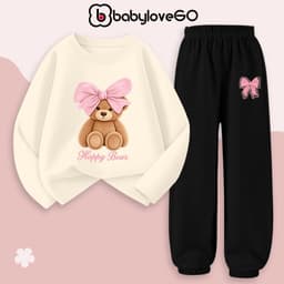 Bộ thu đông bé gái BabyloveGO set quần áo dài tay chất thun cotton size 10kg đến 45kg BD-AG09-Nơ 7