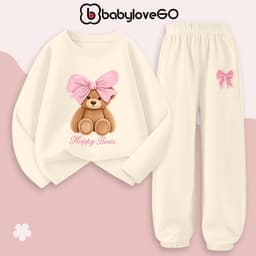 Bộ thu đông bé gái BabyloveGO set quần áo dài tay chất thun cotton size 10kg đến 45kg BD-AG09-Nơ 2