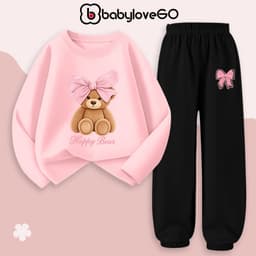 Bộ thu đông bé gái BabyloveGO set quần áo dài tay chất thun cotton size 10kg đến 45kg BD-AG09-Nơ 9