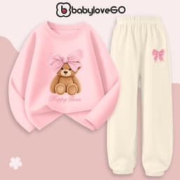 Bộ thu đông bé gái BabyloveGO set quần áo dài tay chất thun cotton size 10kg đến 45kg BD-AG09-Nơ 6