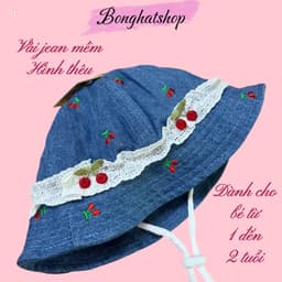 Nón bo mềm tai bèo cho bé 1-2 tuổi, thêu cherry/gấu, chất liệu JEAN MỀM, phù hợp cho bé trai & bé gái. 4