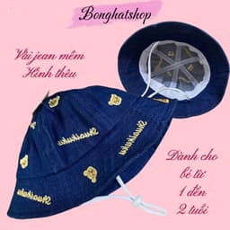 Nón bo mềm tai bèo cho bé 1-2 tuổi, thêu cherry/gấu, chất liệu JEAN MỀM, phù hợp cho bé trai & bé gái. 3