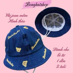 Nón bo mềm tai bèo cho bé 1-2 tuổi, thêu cherry/gấu, chất liệu JEAN MỀM, phù hợp cho bé trai & bé gái. 5