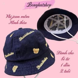 Nón bo mềm tai bèo cho bé 1-2 tuổi, thêu cherry/gấu, chất liệu JEAN MỀM, phù hợp cho bé trai & bé gái. 6