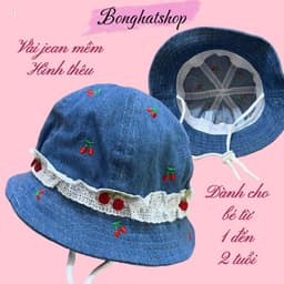 Nón bo mềm tai bèo cho bé 1-2 tuổi, thêu cherry/gấu, chất liệu JEAN MỀM, phù hợp cho bé trai & bé gái. 7