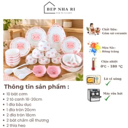 Bộ Bát Đĩa Gốm Sứ Họa Tiết Heo Hồng CAO CẤP Dùng Cho Bàn Ăn Gia Đình Dễ Thương Đáng Yêu, Quà Tặng Ý Nghĩa 2