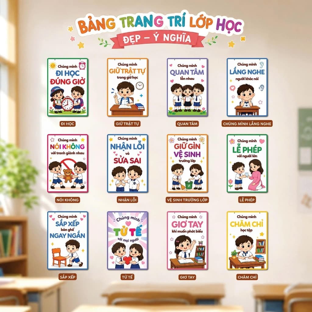 Bộ Bảng Nội Quy Lớp Học Cho Bé – Bảng Gỗ Decor Trang Trí Lớp Học Mầm Non, Tiểu Học Đẹp