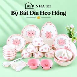 Bộ Bát Đĩa Gốm Sứ Họa Tiết Heo Hồng CAO CẤP Dùng Cho Bàn Ăn Gia Đình Dễ Thương Đáng Yêu, Quà Tặng Ý Nghĩa 1