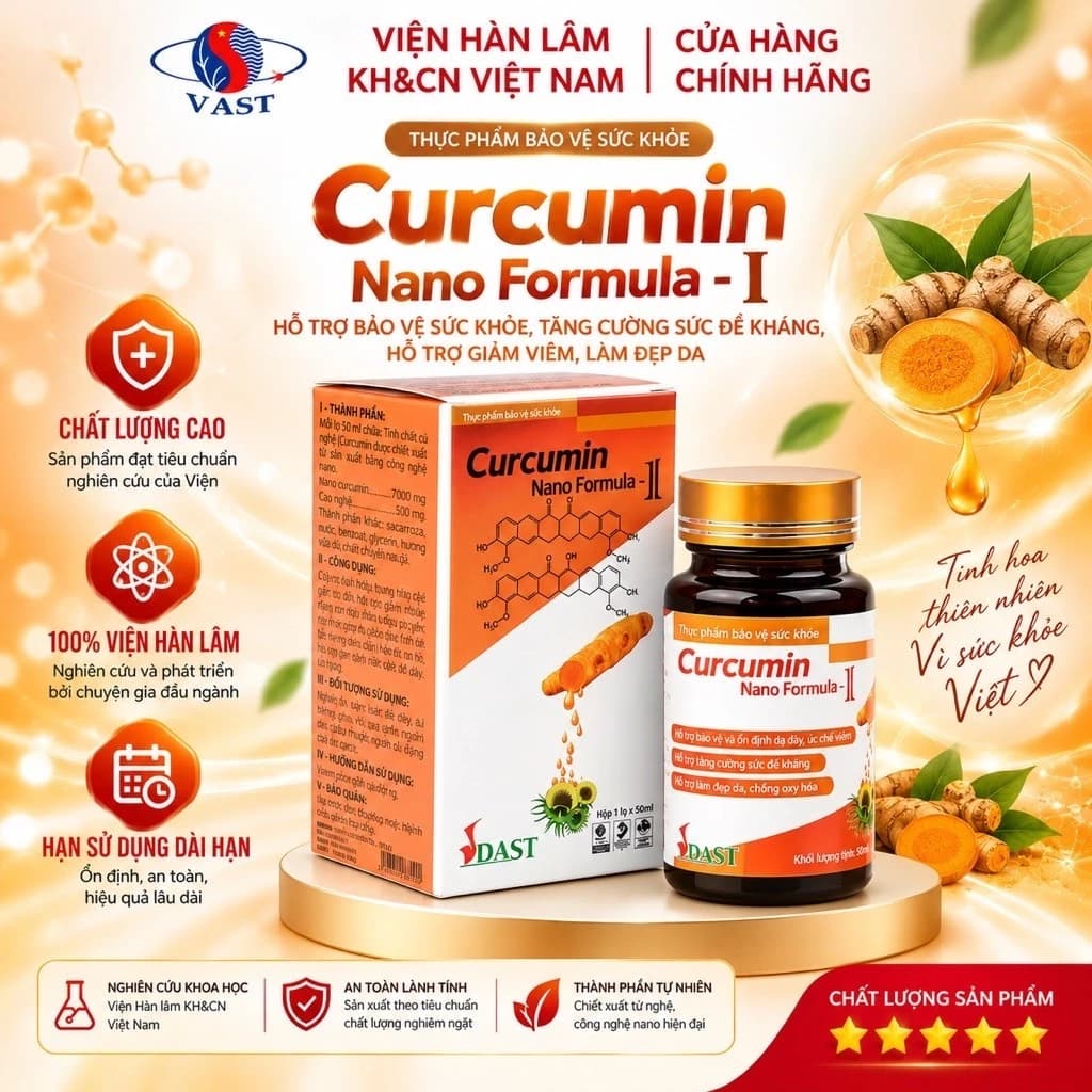 Nano curcumin FORMULA - Hỗ trợ điều trị viêm loét, trào ngược, HP dạ dày, tá tràng, phòng u bướu - Viện Hàn Lâm KH&CN VN