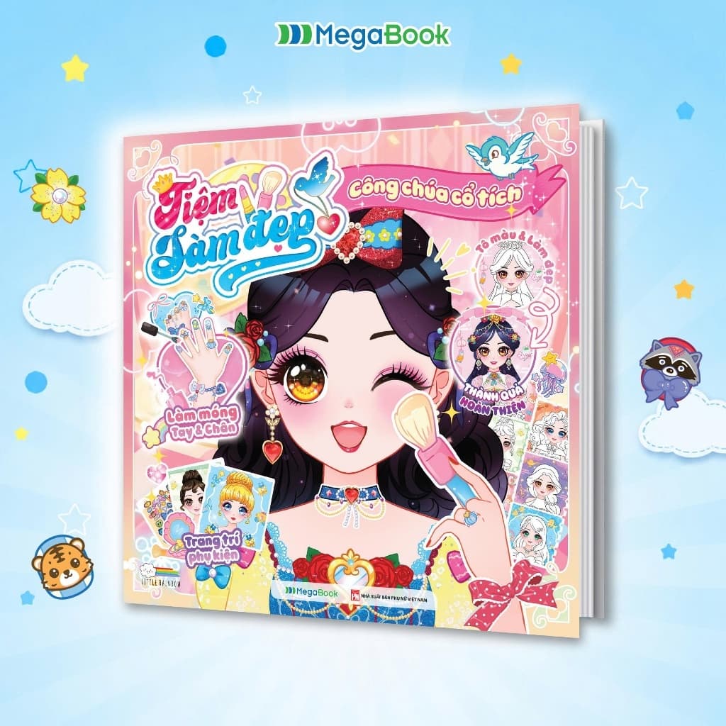 Sách Tiệm làm đẹp - Công chúa cổ tích (200+ stickers dễ thương) - Sách bóc dán sticker cho bé gái