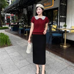 Áo Len Nữ Cổ Ren Vintage Tay Ngắn Dệt Kim Mềm Mịn Phong Cách Tiểu Thư Hàn Quốc 9