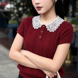 Áo Len Nữ Cổ Ren Vintage Tay Ngắn Dệt Kim Mềm Mịn Phong Cách Tiểu Thư Hàn Quốc 8
