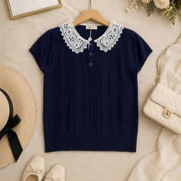 Áo Len Nữ Cổ Ren Vintage Tay Ngắn Dệt Kim Mềm Mịn Phong Cách Tiểu Thư Hàn Quốc 2