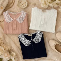 Áo Len Nữ Cổ Ren Vintage Tay Ngắn Dệt Kim Mềm Mịn Phong Cách Tiểu Thư Hàn Quốc 7
