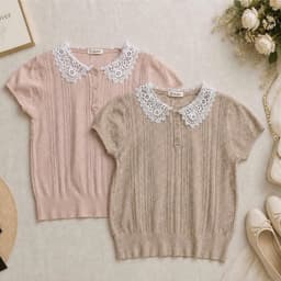 Áo Len Nữ Cổ Ren Vintage Tay Ngắn Dệt Kim Mềm Mịn Phong Cách Tiểu Thư Hàn Quốc 6