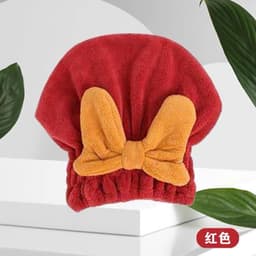 Mũ ủ tóc siêu thấm nước có nơ dễ thương - Đỏ - Đỏ 4