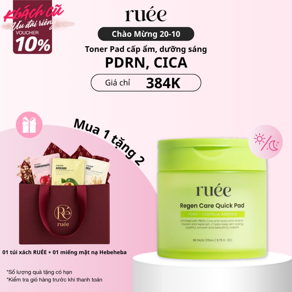 Toner Pad cấp ẩm, dưỡng sáng RUÉE Regen/Bright Care Quick Pad 80 miếng - Chính hãng Hàn Quốc