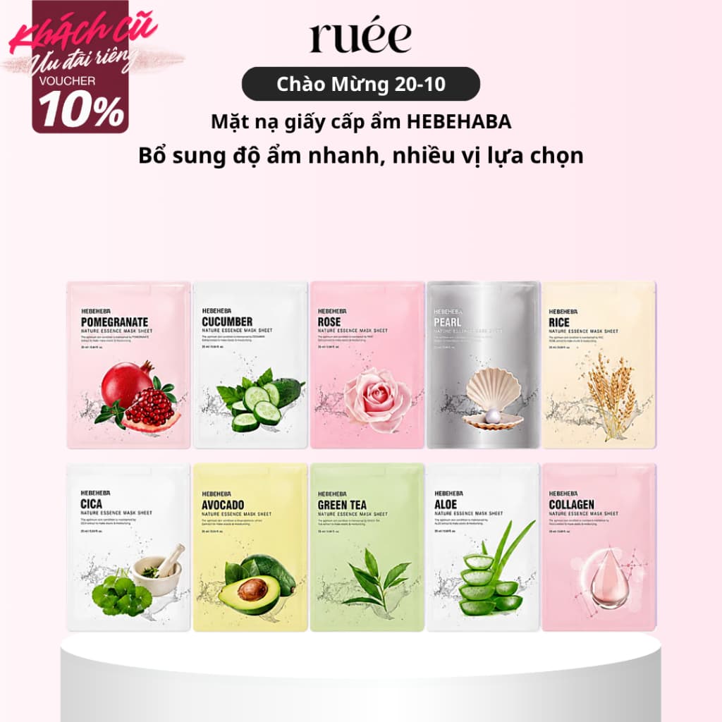 Mặt Nạ Giấy Cấp Ẩm Hebeheba Natural Essence Mask Sheet 25ml, Giúp Da Mềm Mịn - Quà Tặng Hàn Quốc