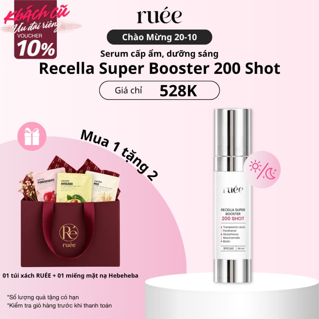 Serum cấp ẩm, dưỡng sáng RUÉE Recella Super Booster 200 Shot 50ml, hỗ trợ mờ nếp nhăn - Chính hãng Hàn Quốc
