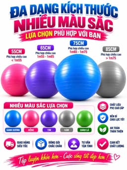 Bóng Tập Gym, Tập Yoga Trơn 65 - 75cm - 85cm Tặng Kèm Bơm Chỉ Có Tại Gym Sport 8
