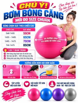 Bóng Tập Gym, Tập Yoga Trơn 65 - 75cm - 85cm Tặng Kèm Bơm Chỉ Có Tại Gym Sport 7