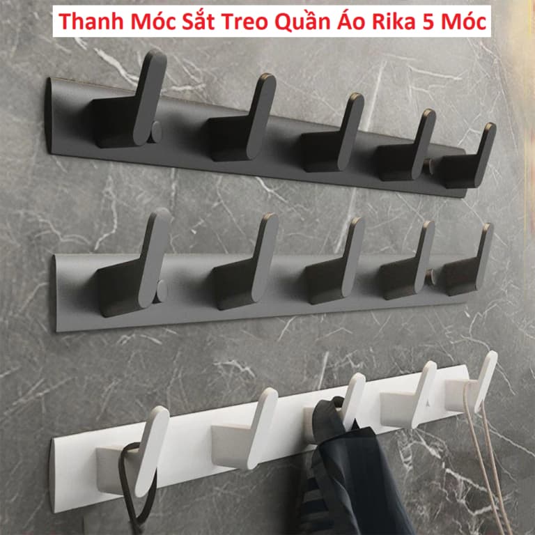 Thanh Móc Sắt Treo Quần Áo Rika 5 Móc và 6 Móc Inox Bắt Tường/ hút chân không Vân Sóng (260) 38*5*6cm. LMS