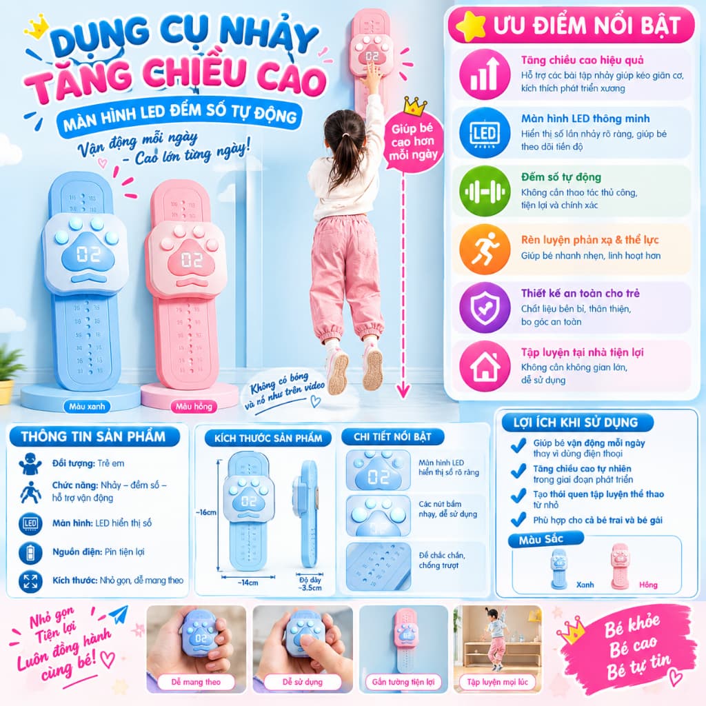 Dụng Cụ Nhảy Tăng Chiều Cao Màn Hình LED Đếm Số Tự Động. LMS