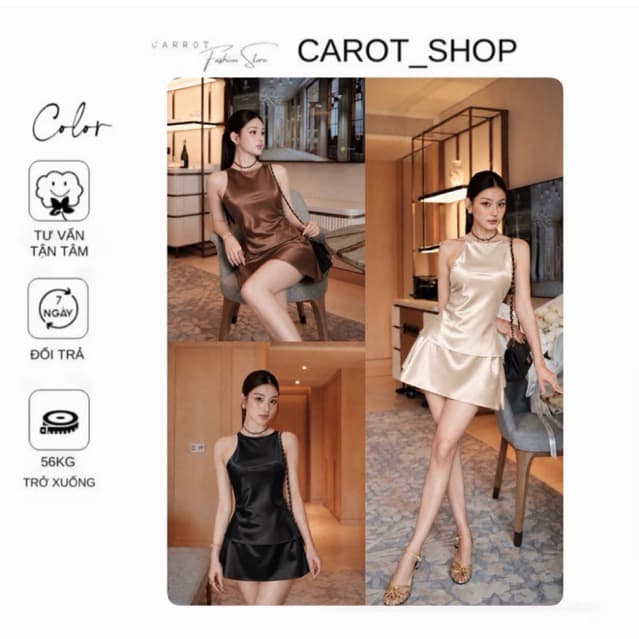 ( BIGSIZE ) VN171 Set áo lụa valentino dáng yếm + chân váy chữ A co giãn nhẹ basic by CarrotShop
