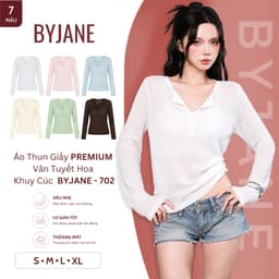 [ MỞ BÁN - CHẤT PREMIUM ] Áo Thun Nữ Tay Dài Chất Giấy Premium Khuy Cúc Mỏng Nhẹ Co Giãn Basic Hàn Quốc BYJANE - 702 1