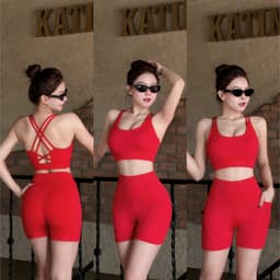 Bộ tập thể thao nữ, set bộ áo bra mút đúc quần đùi lưng cao thun poly co giãn BT809 6