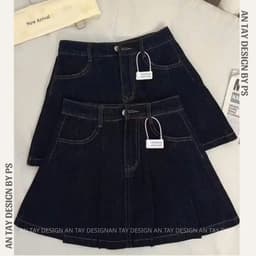 Chân Váy Jean Ngắn Nữ Xếp Ly Có Quần Bên Trong AN TÂY Cạp Cao, Chất Jean #6009 Màu Xanh Than 6