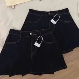 Chân Váy Jean Ngắn Nữ Xếp Ly Có Quần Bên Trong AN TÂY Cạp Cao, Chất Jean #6009 Màu Xanh Than 7