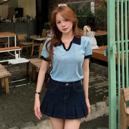 Chân Váy Jean Ngắn Nữ Xếp Ly Có Quần Bên Trong AN TÂY Cạp Cao, Chất Jean #6009 Màu Xanh Than 2