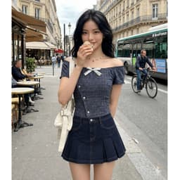Chân Váy Jean Ngắn Nữ Xếp Ly Có Quần Bên Trong AN TÂY Cạp Cao, Chất Jean #6009 Màu Xanh Than 3