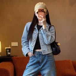 Áo Khoác Jean Nữ Form Rộng AN TÂY Phủ Bạc, Dáng Ngắn Retro #8038 Màu Xanh 6